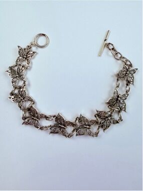 Monarch Butterfly Link 14mm Sterling Silver 925 Ornate Wings Toggle Bracelet
